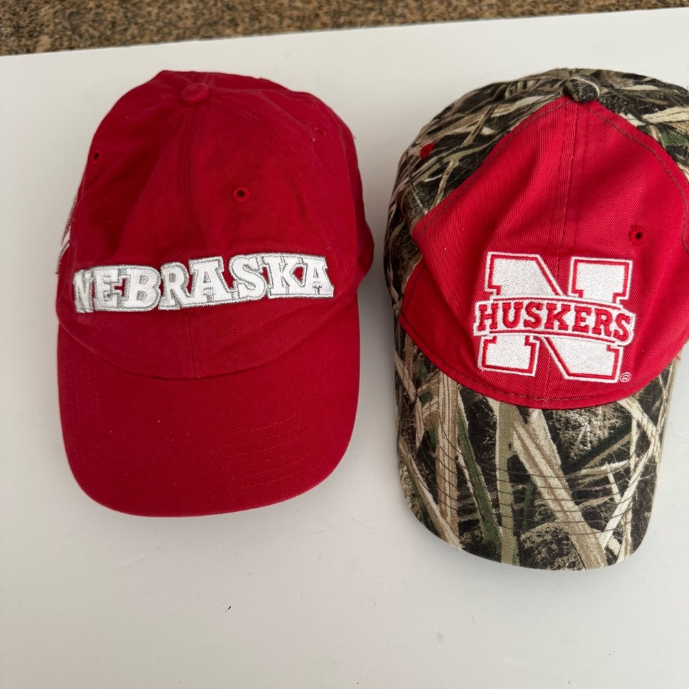 Nebraska Huskers two hats one Red sparkly and one Camo caps Caps cornhuskers